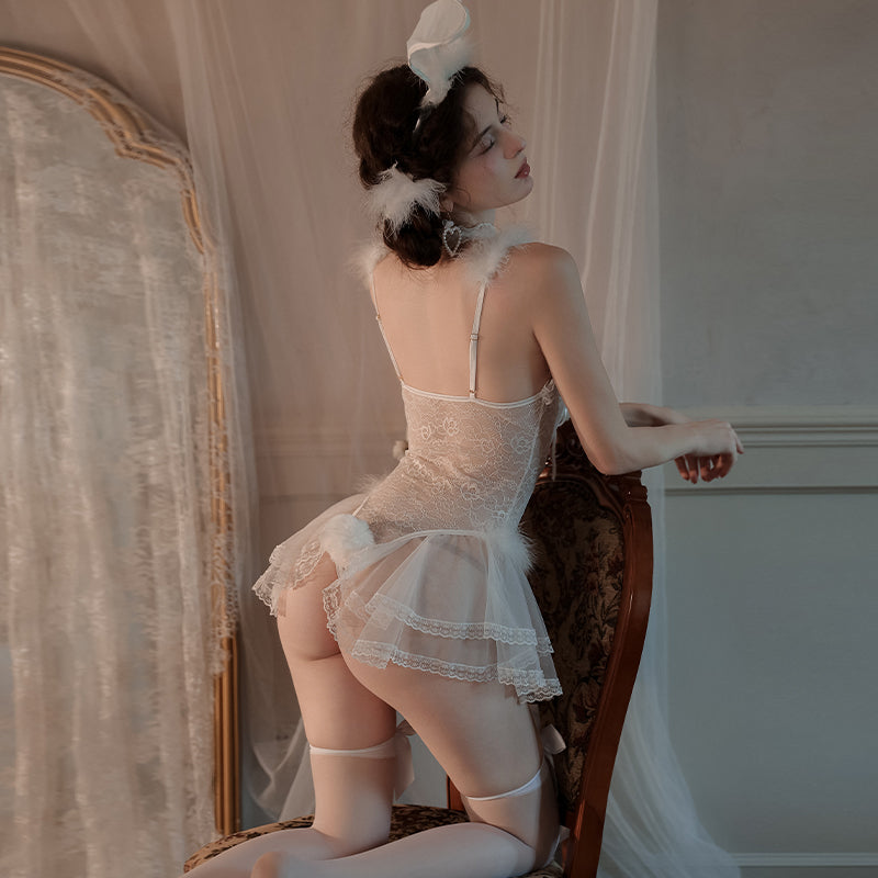 Bunny girl underwear lace temptation jumpsuit pure desire uniform set free to take off pajamas-D1035