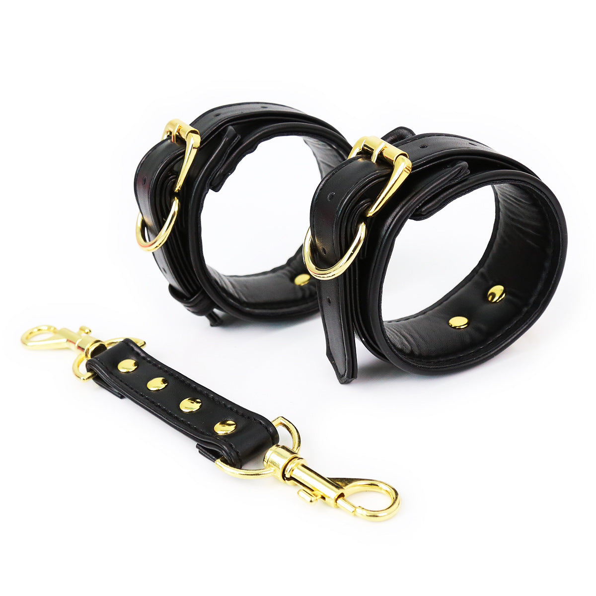 BDSM Leather Handcuffs and Leg Shackles with Chains