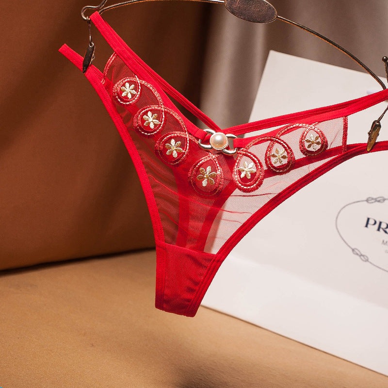 Embroidered transparent temptation cross t panties