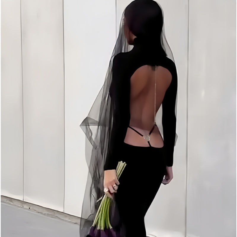 Backless long evening dress