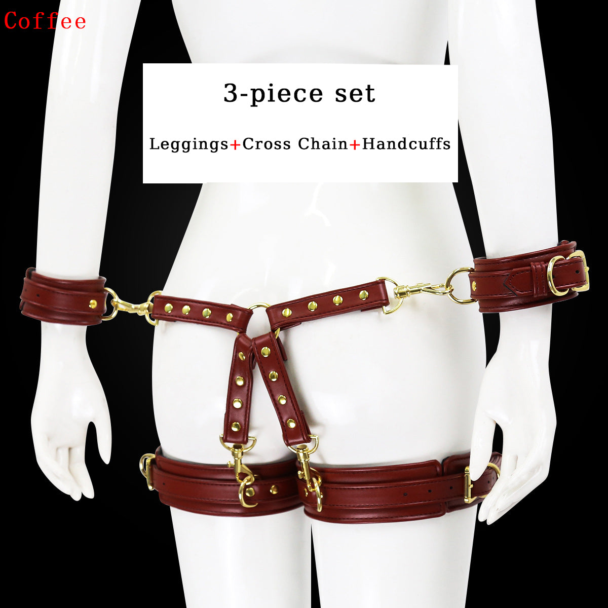 Leather bondage handcuffs leg ring cross bondage belt