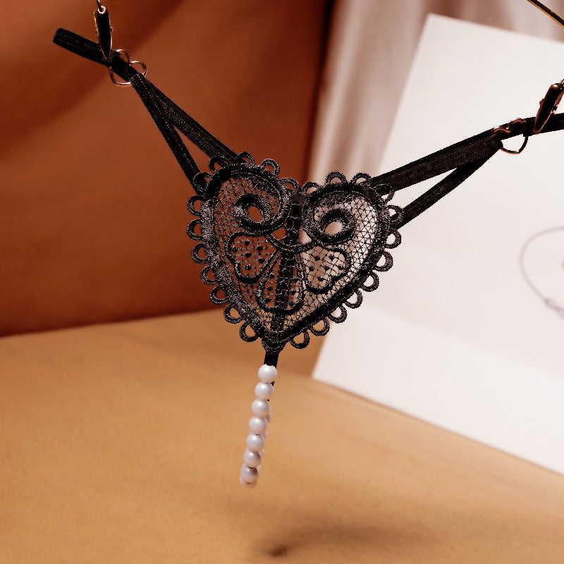 Vintage Pearl Heart Embellished Thong