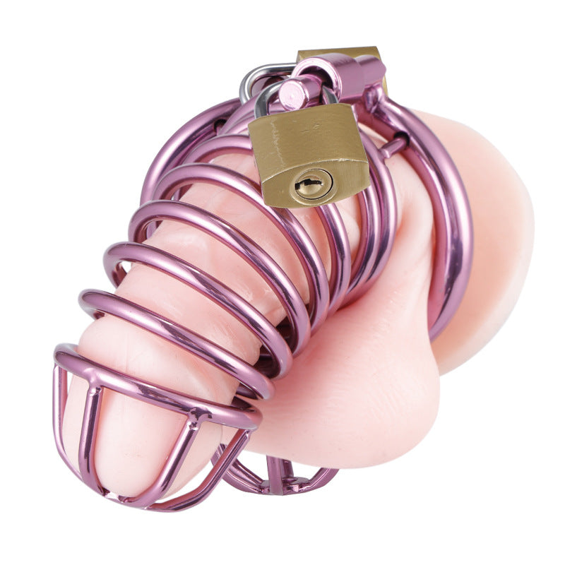 Purple Metal Chastity Cage – Male Locking Cage with Key