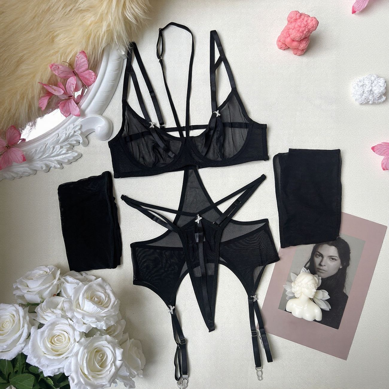 Luxurious Sheer Bra Set – Gathered, Elegant, and Alluring