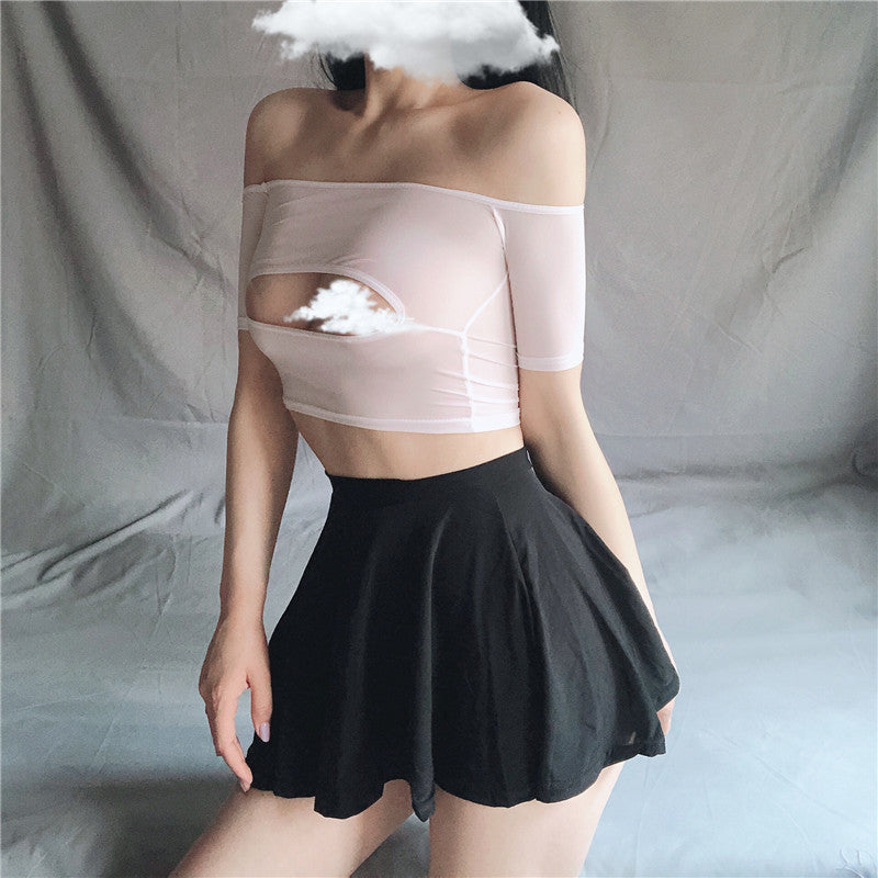 Sexy See-Through Mini Pleated Skirt