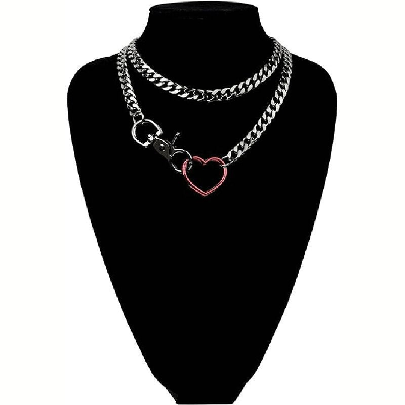 Heart Shaped Multi-Layered Cuban Necklace