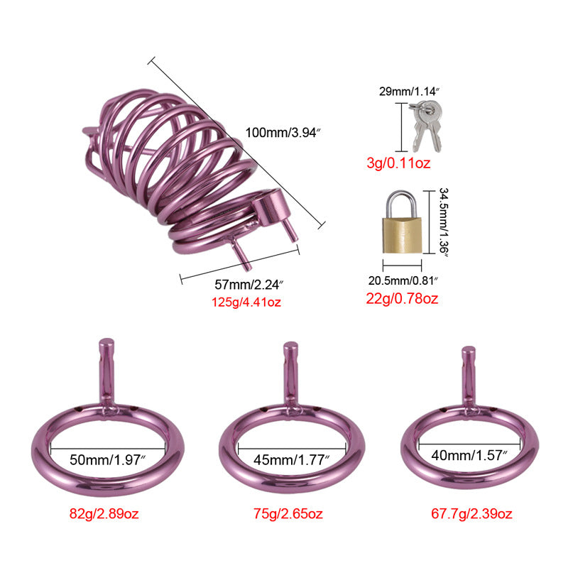 Purple Metal Chastity Cage – Male Locking Cage with Key