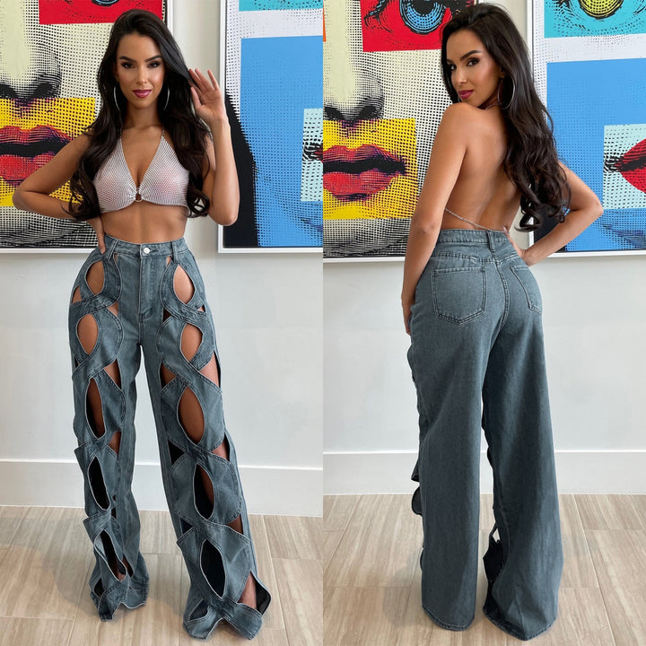 Twist Cutout Straight-Leg Denim Jeans