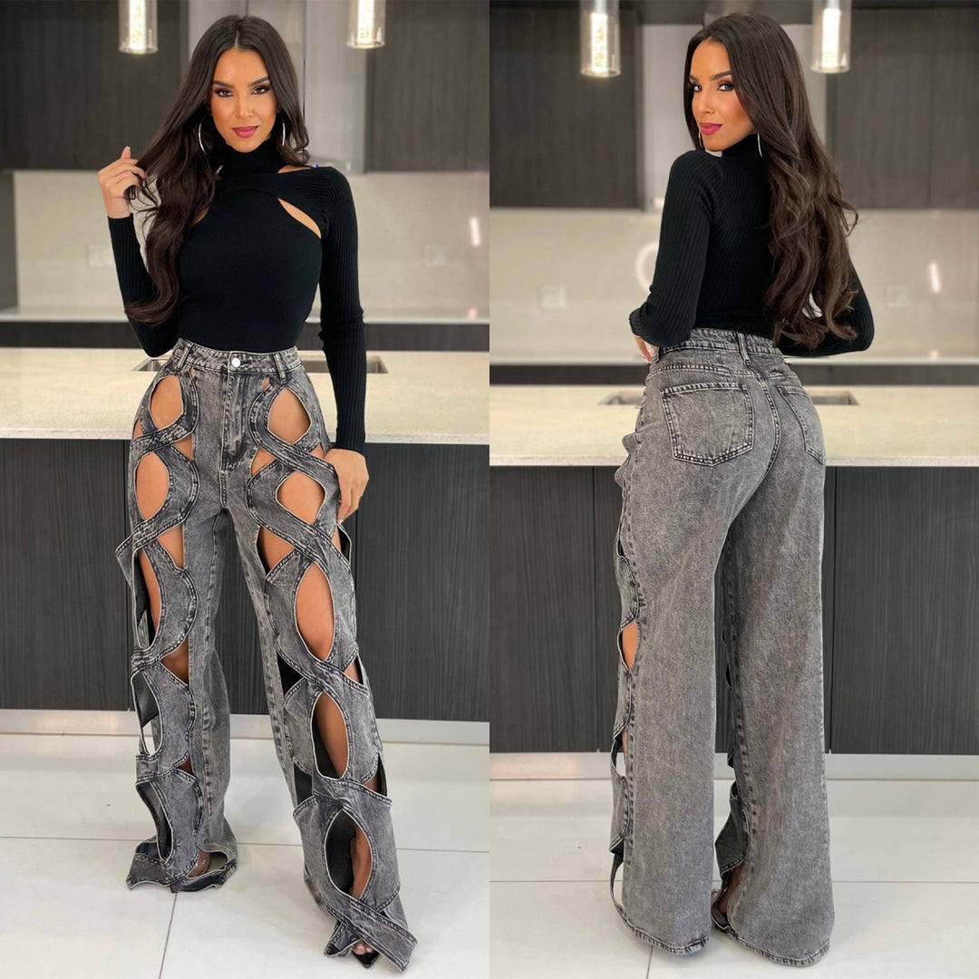 Twist Cutout Straight-Leg Denim Jeans