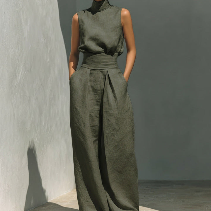 Linen Blend Sleeveless Top &amp; Wide Leg Pants Set