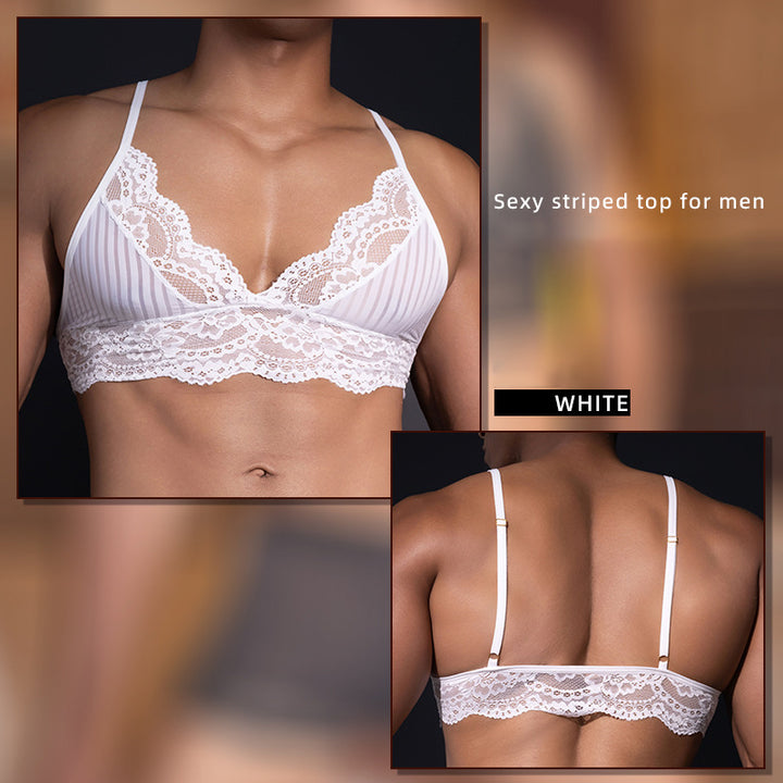 Men’s Sheer Lace Top &amp; Striped Lingerie Set