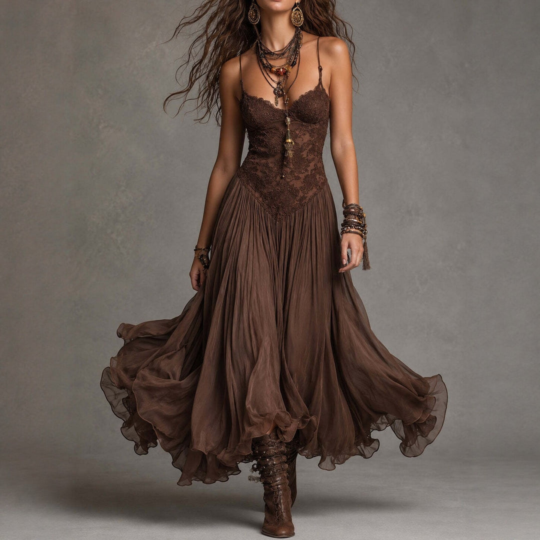 Romantic Vintage Lace Chiffon Maxi Dress