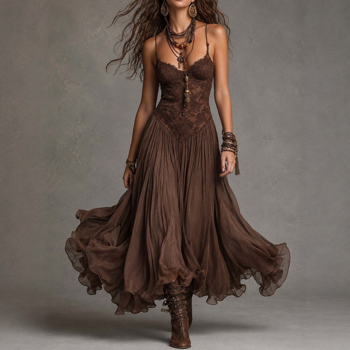Romantic Vintage Lace Chiffon Maxi Dress