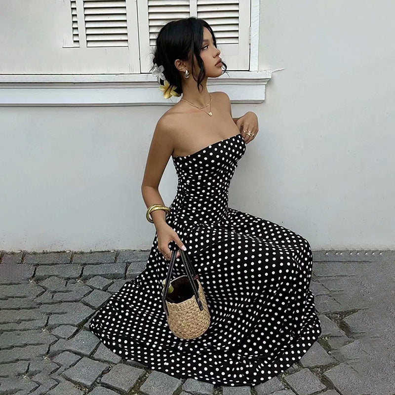 Strapless Polka Dot Maxi Dress
