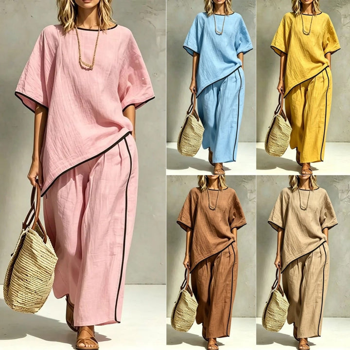 Asymmetric Hem Linen Blend Two-Piece Set