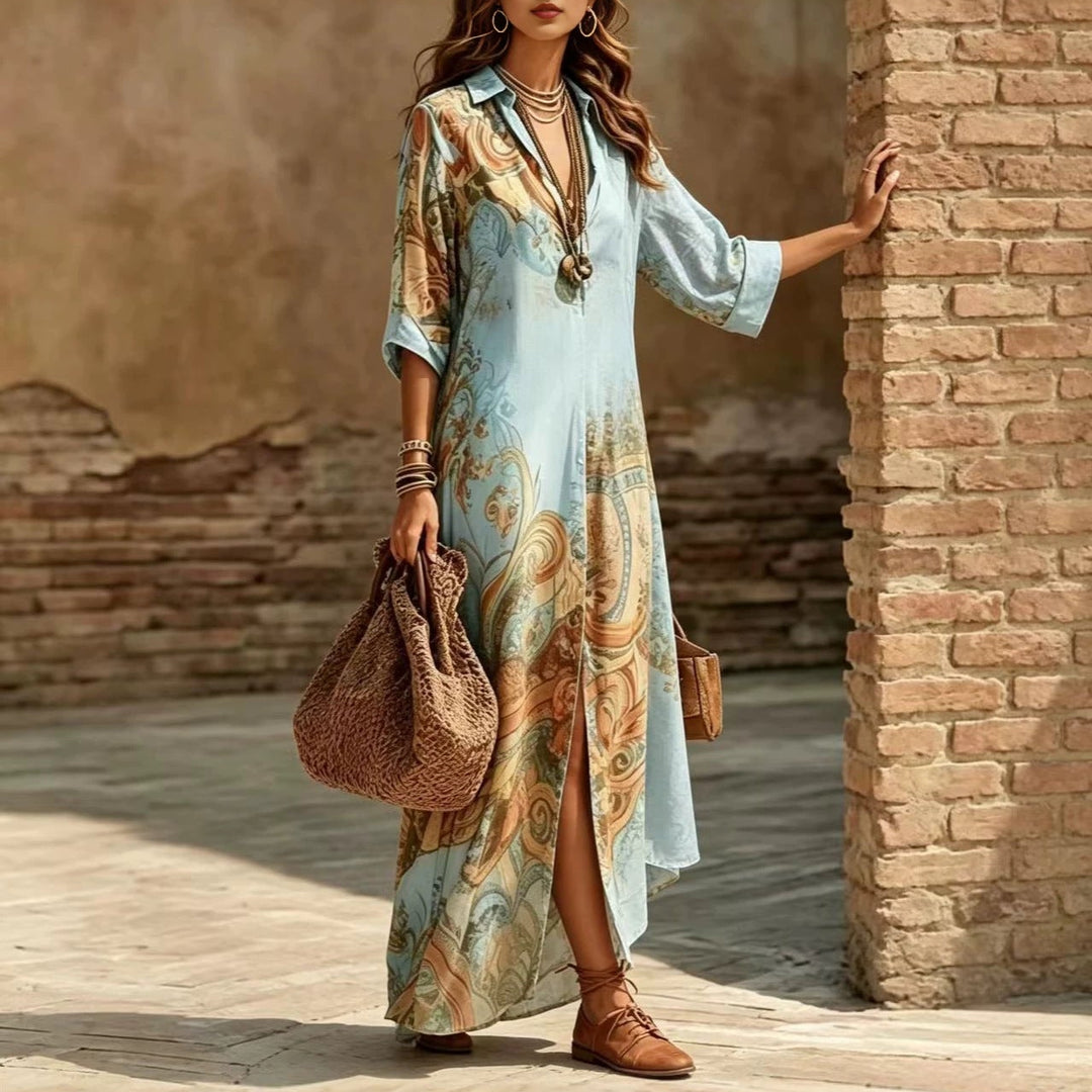 Vintage Scarf Print Maxi Dress