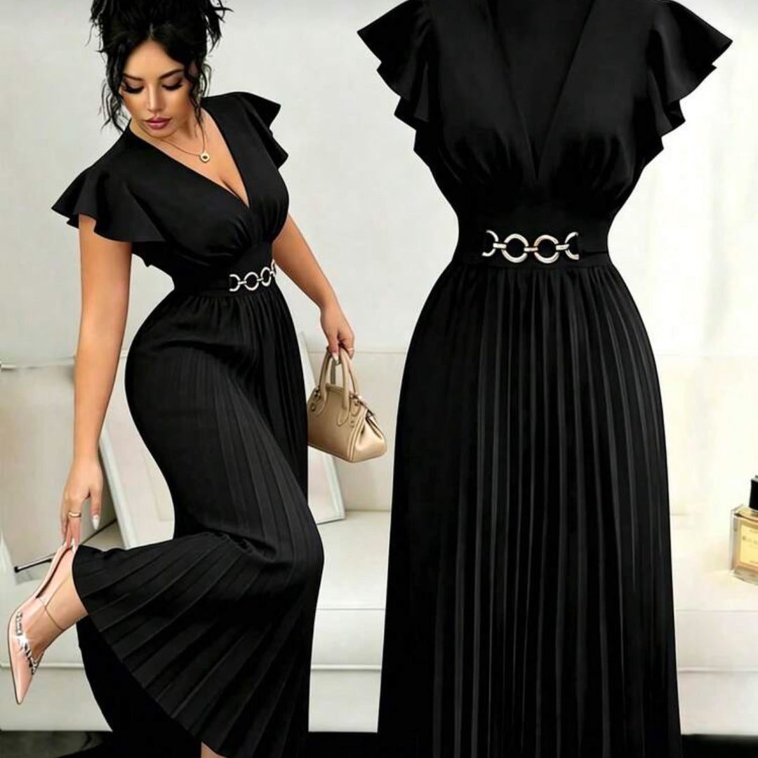 Elegant Black Pleated Maxi Dress