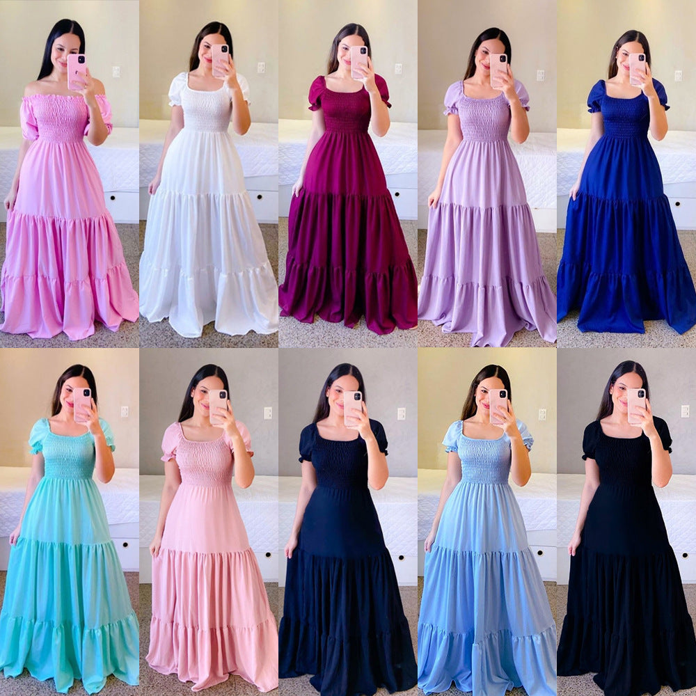 Square Neck Puff Sleeve Maxi Dress