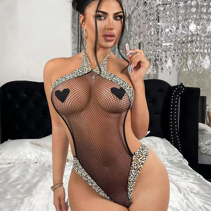 Leopard Mesh Teddy Bodysuit – Bold Halter Neck Lingerie