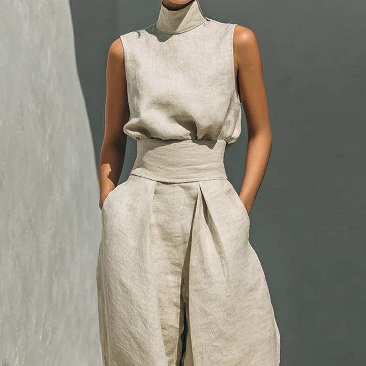 Linen Blend Sleeveless Top &amp; Wide Leg Pants Set