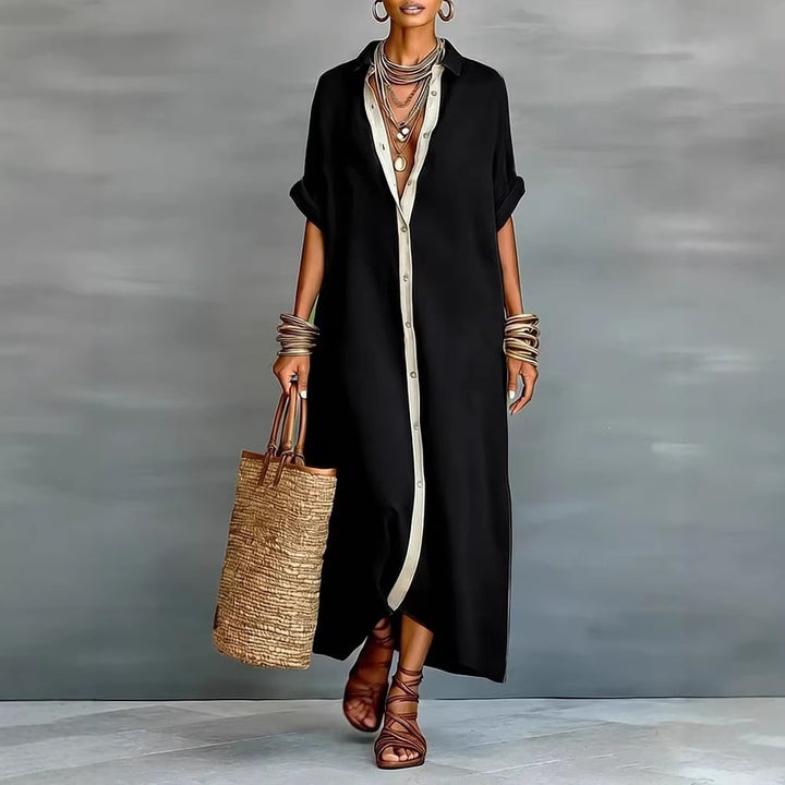 Relaxed Fit Colorblock Midi Shirt Dress