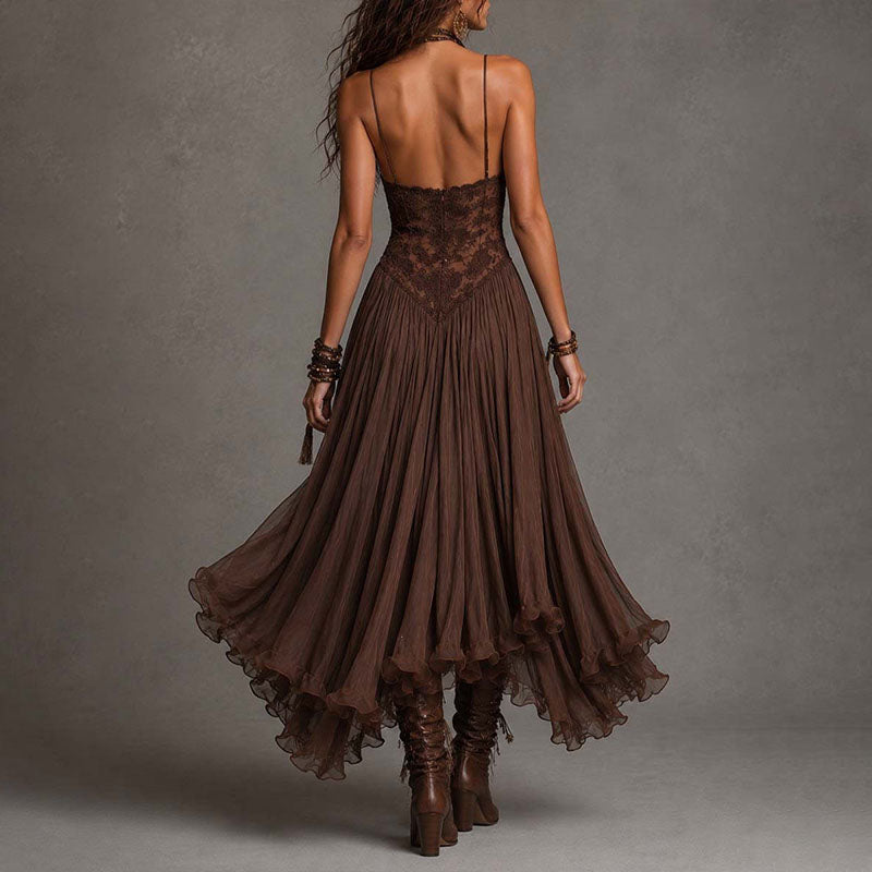 Romantic Vintage Lace Chiffon Maxi Dress
