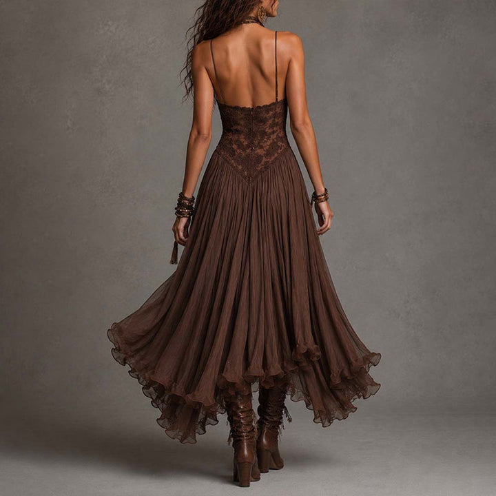 Romantic Vintage Lace Chiffon Maxi Dress