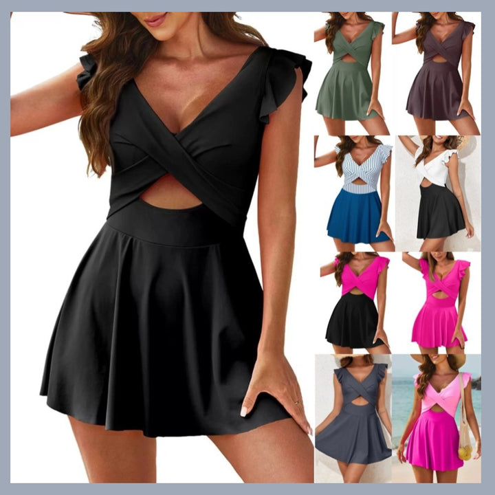 Ruffle Cross-Front One-Piece Swimdress
