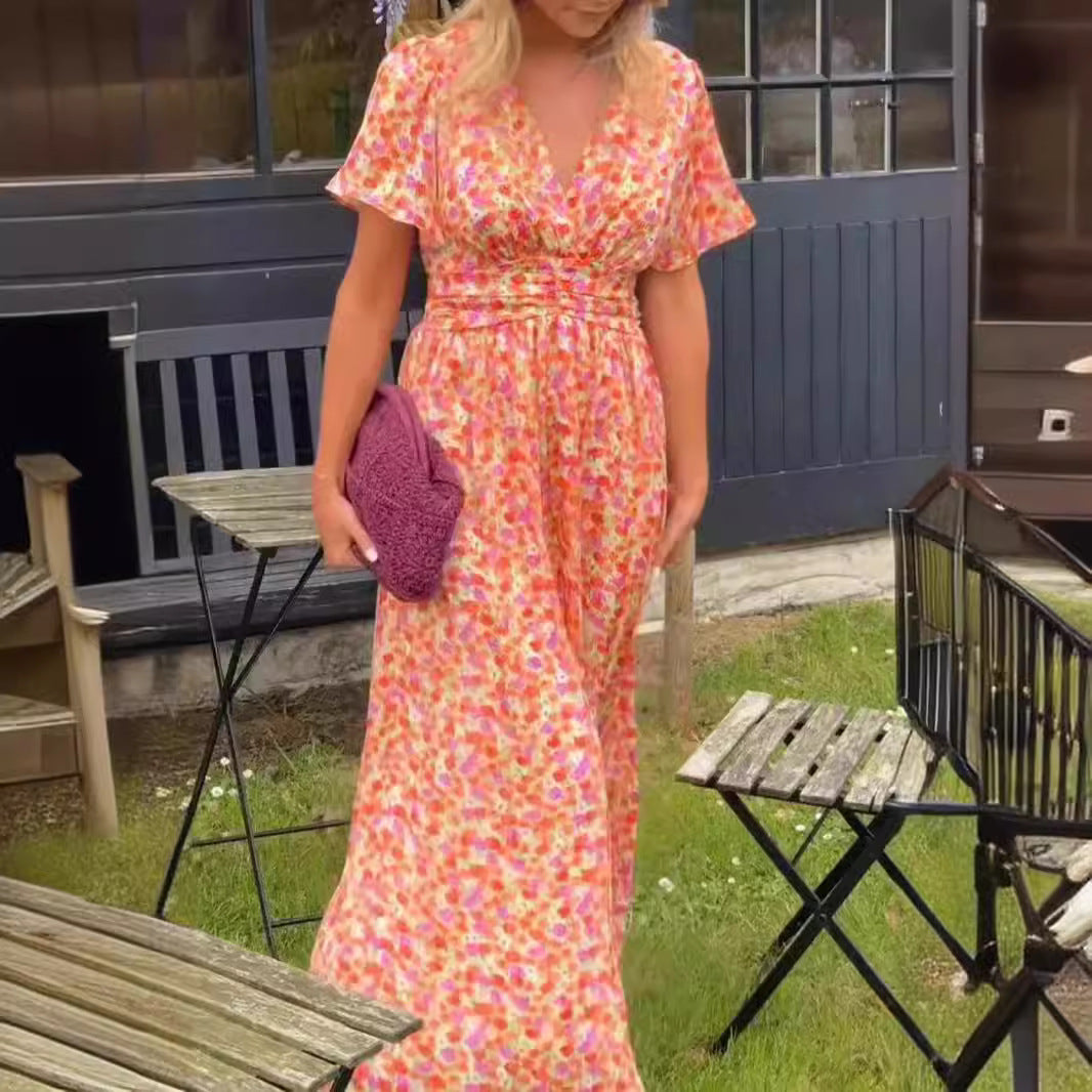 Elegant Floral V-Neck Maxi Dress