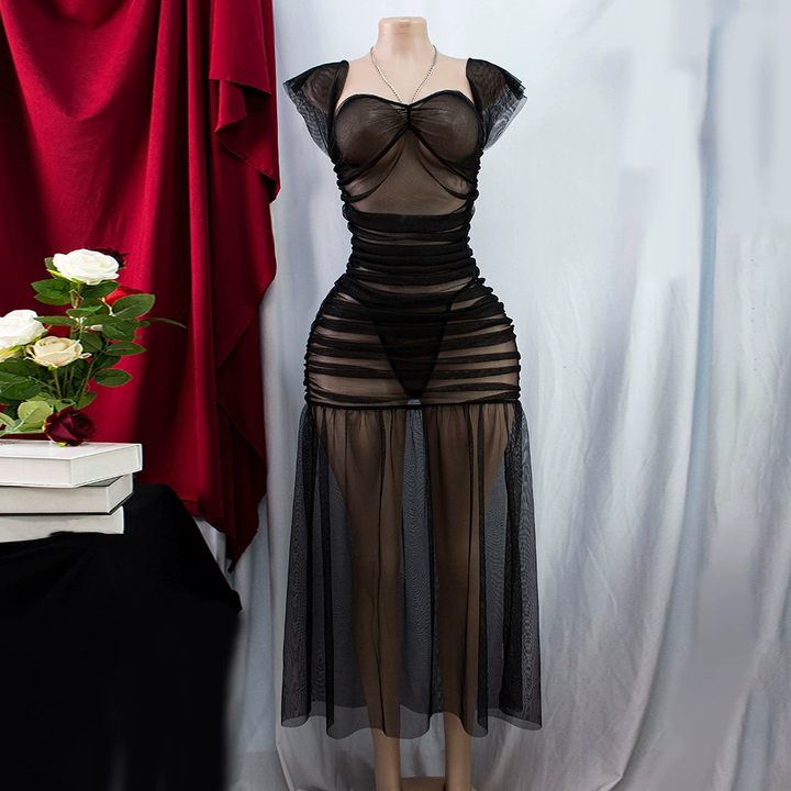 Midnight Allure Sheer Mesh Maxi Dress