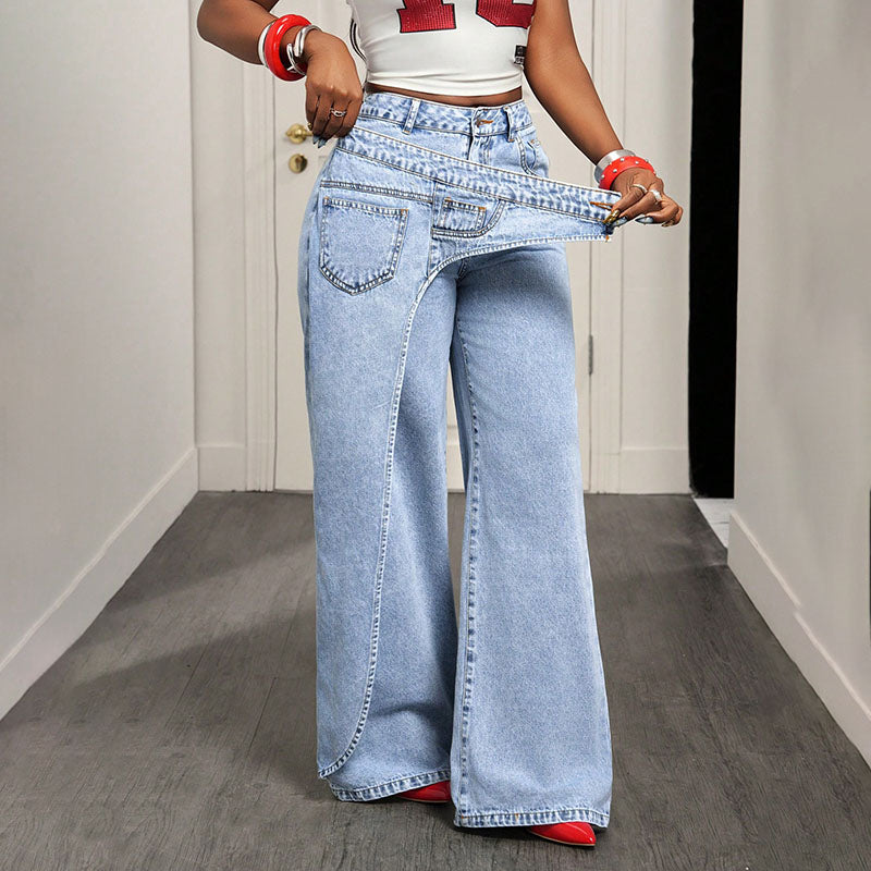 Premium High-Waisted Asymmetric Wide Leg Jeans