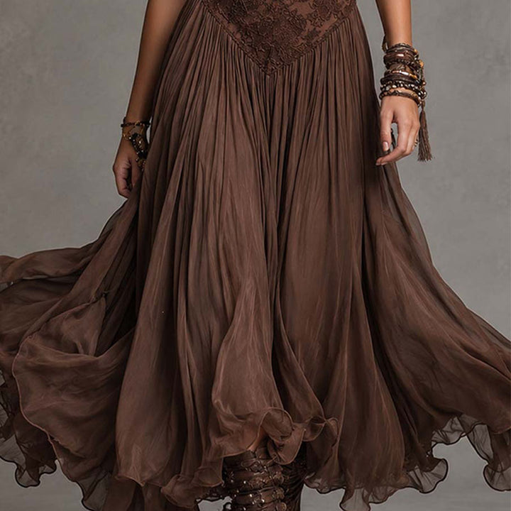 Romantic Vintage Lace Chiffon Maxi Dress