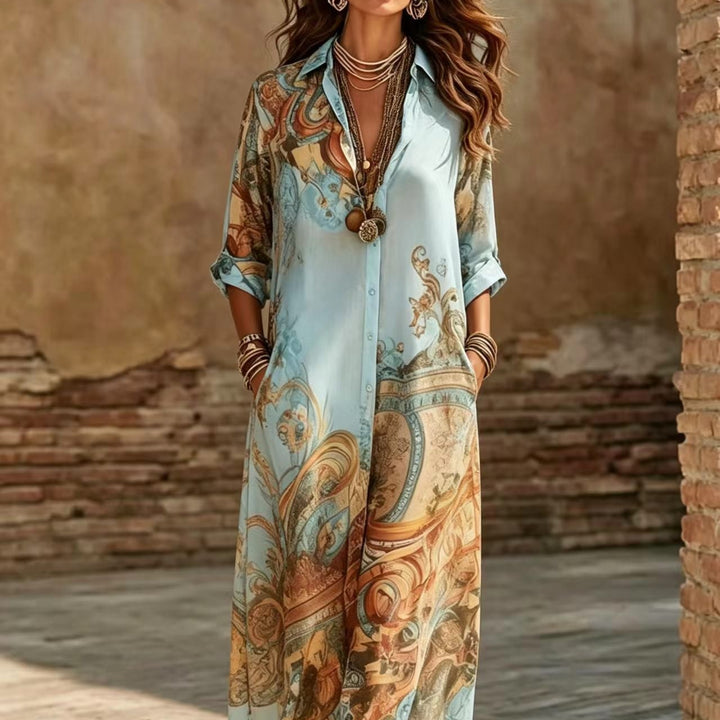 Vintage Scarf Print Maxi Dress