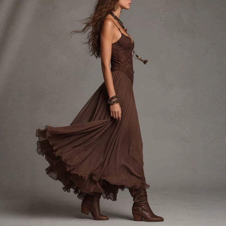 Romantic Vintage Lace Chiffon Maxi Dress