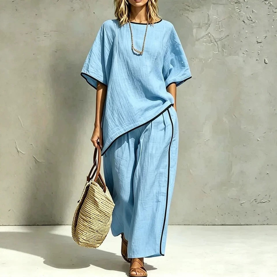 Asymmetric Hem Linen Blend Two-Piece Set