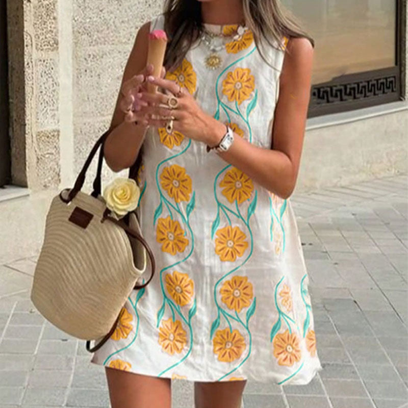 Pink Floral Sleeveless Tank Dress