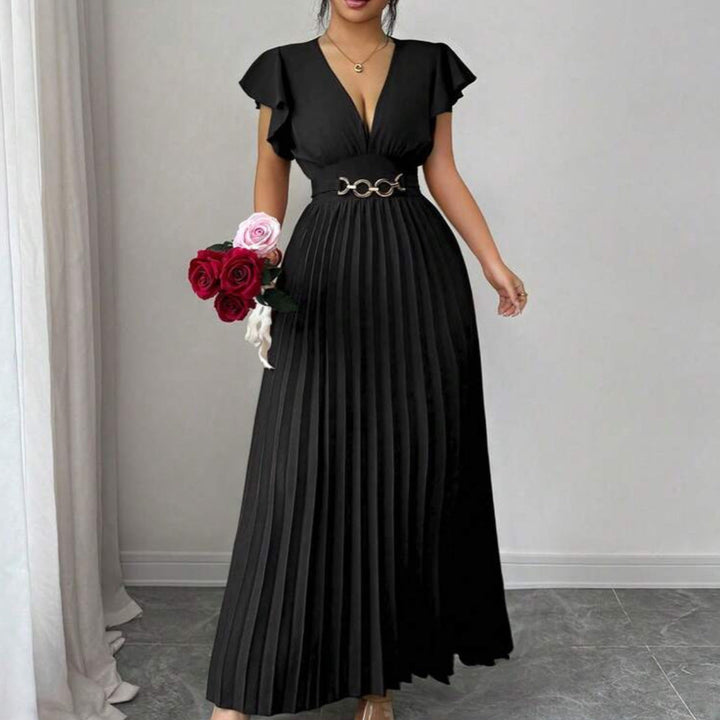 Elegant Black Pleated Maxi Dress
