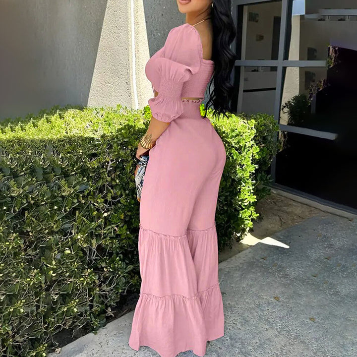 Ruched Crop Top &amp; Wide Leg Pants Set