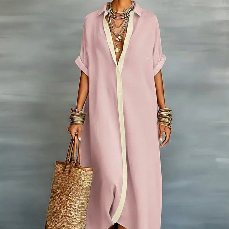 Relaxed Fit Colorblock Midi Shirt Dress