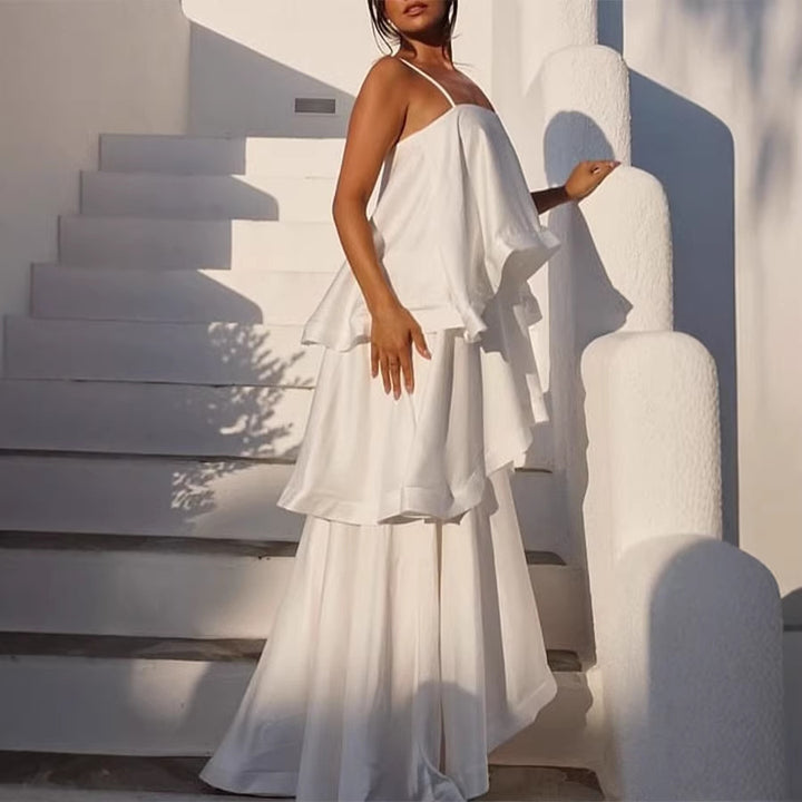 Elegant Tiered Satin Resort Maxi Dress