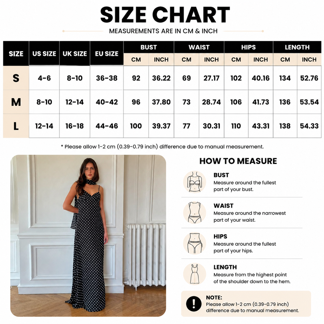 Elegant French Polka Dot Slip Maxi Dress