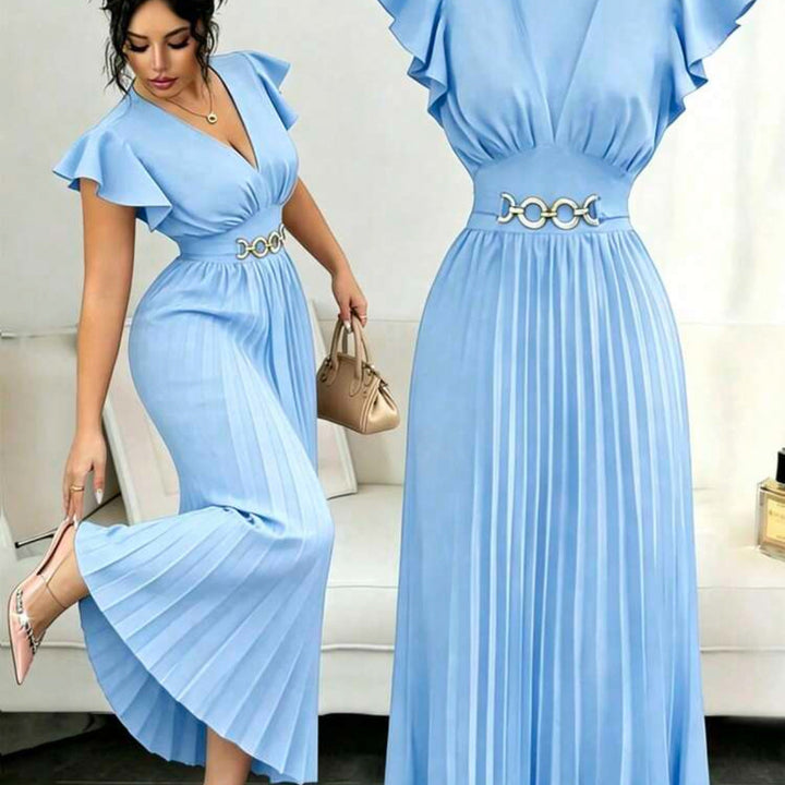 Elegant Black Pleated Maxi Dress