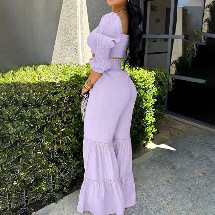 Ruched Crop Top &amp; Wide Leg Pants Set