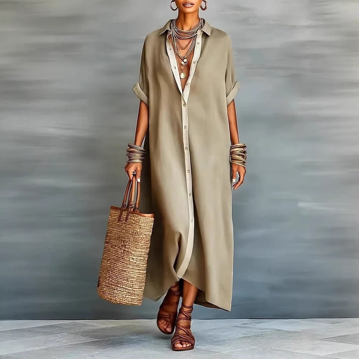 Relaxed Fit Colorblock Midi Shirt Dress