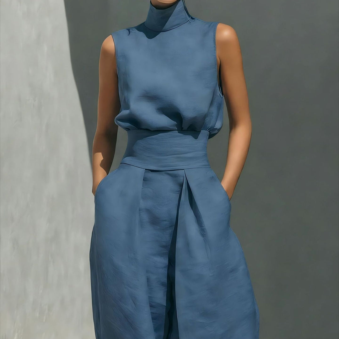 Linen Blend Sleeveless Top &amp; Wide Leg Pants Set