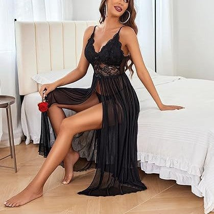 Plus Size Sheer Lace Split Nightdress