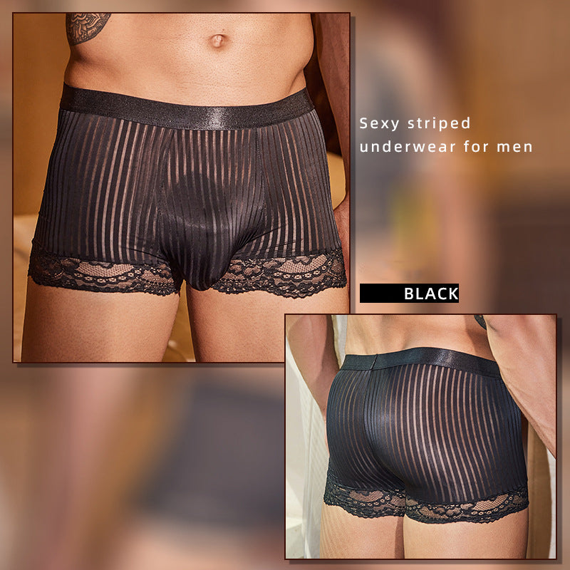 Men’s Sheer Lace Top &amp; Striped Lingerie Set