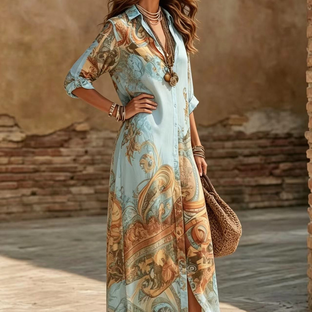 Vintage Scarf Print Maxi Dress