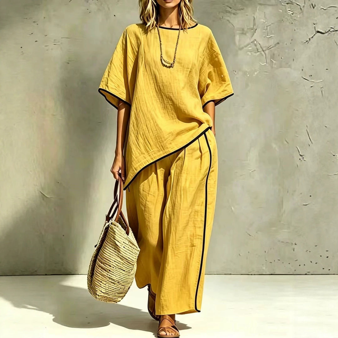 Asymmetric Hem Linen Blend Two-Piece Set