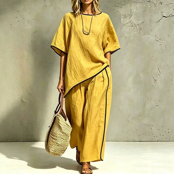 Asymmetric Hem Linen Blend Two-Piece Set